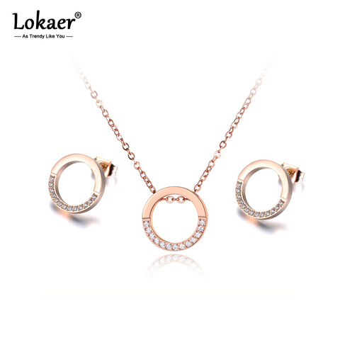 Lokaer-Conjunto de pendientes y collar de acero inoxidable con circonita cúbica brillante, para mujeres ► Foto 1/6