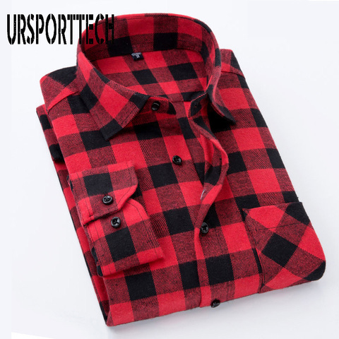 Camisa a cuadros negra y roja para hombre, camisa a cuadros de franela de otoño e invierno, camisa de manga larga de algodón para hombre ► Foto 1/6