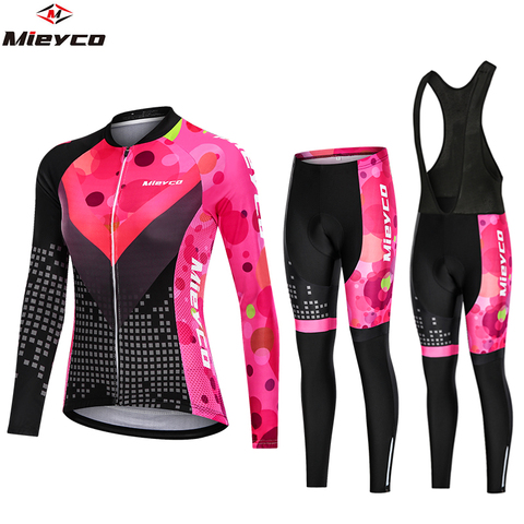 Conjunto de ropa para bicicleta de montaña para mujer, pantalones con tirantes de ciclismo, mono de manga larga ► Foto 1/6