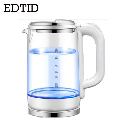 EDTID-tetera eléctrica de calentamiento rápido, calentador de agua caliente, tetera de té de cristal con luz azul, teteras de calefacción, Caldera de apagado automático, 1.8L ► Foto 1/4