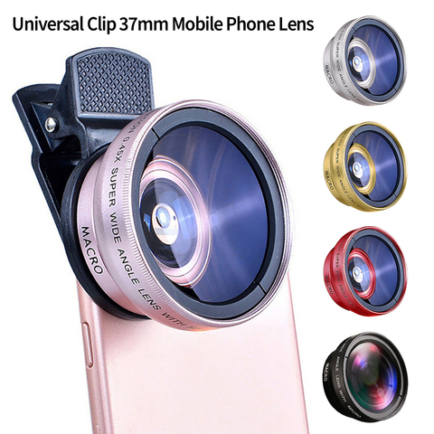 Lente 2 en 1 Universal Clip 37mm para teléfono móvil, lente profesional de 0.45x 49uv, gran angular, Macro HD, para iPhone y Android ► Foto 1/6