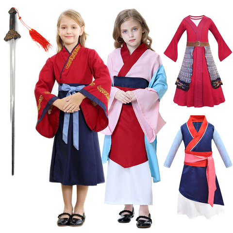 Cosplay Mulan vestido para las niñas Mushu dragón Cosplay Mulan traje niños actuación de Halloween disfraces chino trajes Hanfu vestido ► Foto 1/6