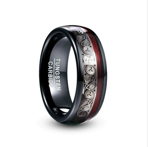 Anillo de acero de tungsteno negro con incrustación para hombre, Patrón En Espiral Triple de 8mm de ancho, rojo, carburo de tungsteno ► Foto 1/4