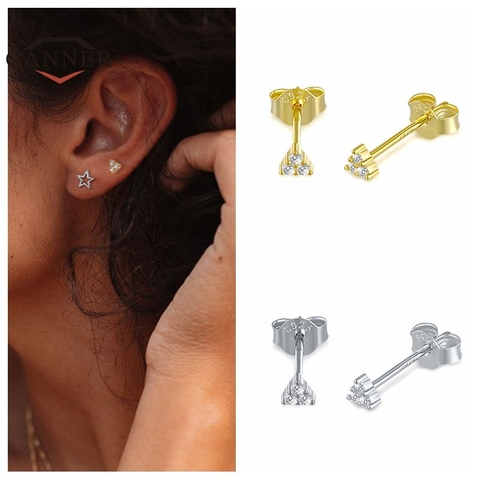 Pendientes de circonita de Color dorado para mujer y niña, de Plata de Ley 925, Mini pendientes de cristal CZ, pendientes minúsculos 2022, regalo H4 ► Foto 1/6