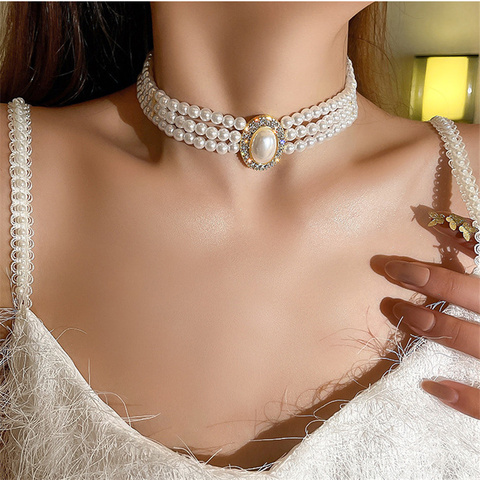FYUAN-gargantilla Vintage de perlas multicapa para mujer, collares de cristal geométricos cortos, joyería para bodas y novia ► Foto 1/6