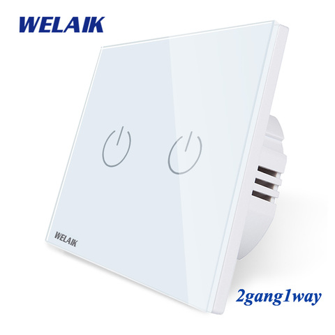 WELAIK-Interruptor táctil de pared con Panel de cristal, inteligente, 2 entradas, 1 vía, LED, B1921CW/B, UK ► Foto 1/5