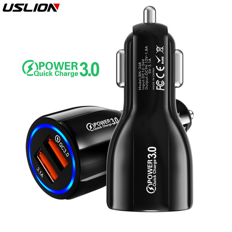 Cargador USB para coche USLION de carga rápida 3,0 2,0, cargador de teléfono móvil con 2 puertos USB rápido para iPhone 7, 8 X XS, cargador de coche para tableta Samsung ► Foto 1/6