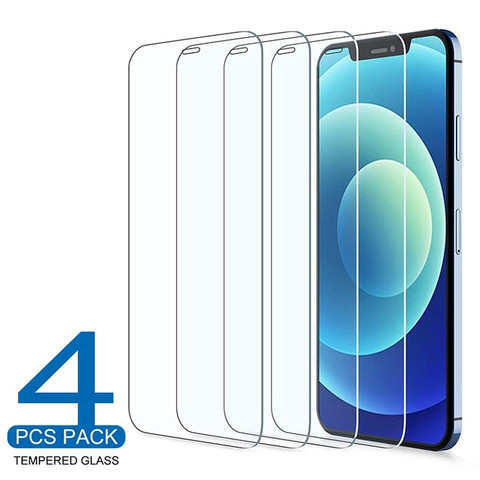 Protector de pantalla de vidrio templado para iPhone, Protector de pantalla de cobertura completa para iPhone 11 12 Pro XS Max X XR 7 8 6 6S Plus SE2, 4 Uds. ► Foto 1/6