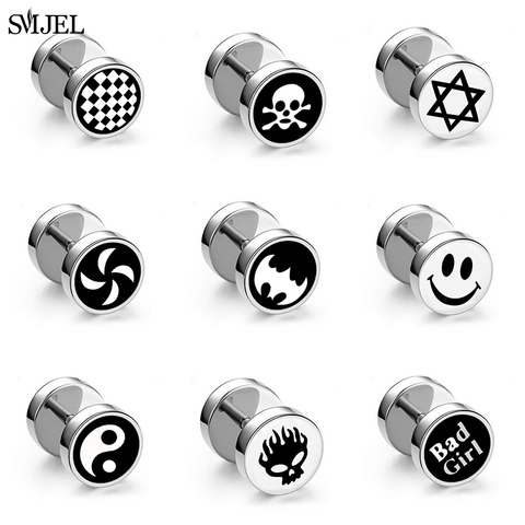 Pendientes de tuerca de varios estilos en acero inoxidable para hombre y mujer, bisutería Punk, estilo Hip Hop, gótico, Calavera, estrella, 2022, 1 unidad ► Foto 1/6