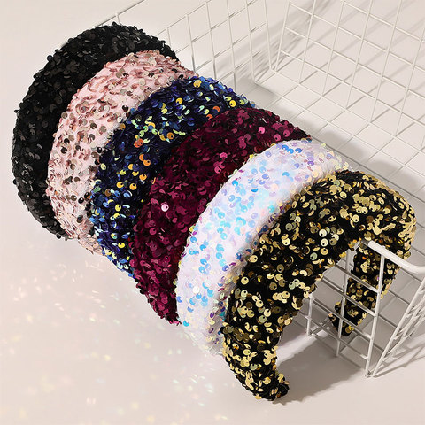 Accesorios capilares de lujo con lentejuelas para mujer, diademas acolchadas brillantes, tocado, diadema de esponja colorida ► Foto 1/4