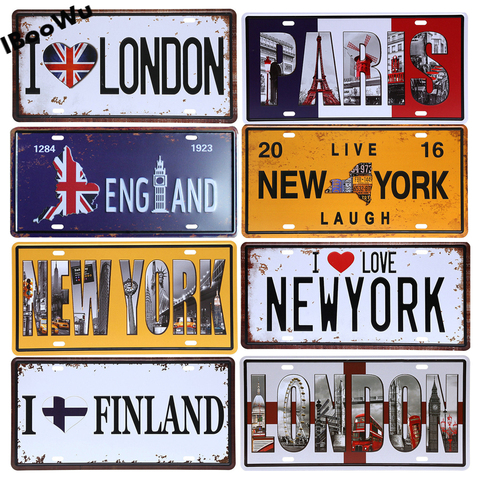 Todo el mundo Popular de la ciudad de licencia placa cartel de decoración de pared Vintage de América del Norte de Metal estaño signo placas cartel 15x30cm ► Foto 1/6