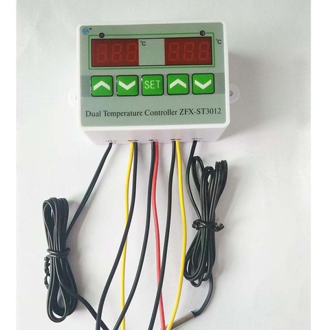 Controlador de temperatura de termómetro Dual Digital LED AC 220V 12V 24V Control de incubadora de termostato microcomputadora doble sonda ► Foto 1/6