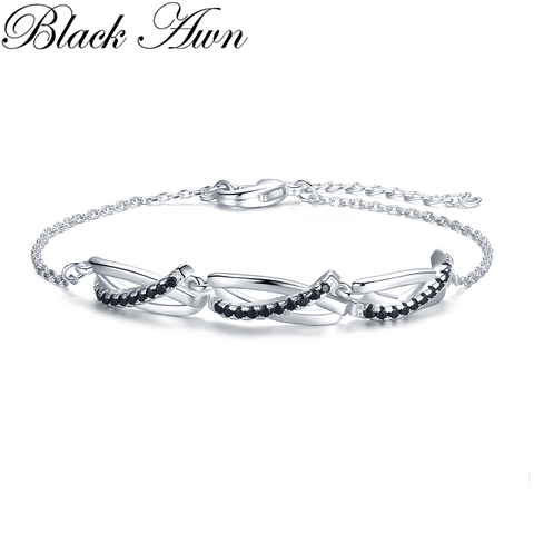 AWN-pulsera negra de Plata de Ley 925 para mujer, joyería de boda, S006 ► Foto 1/4