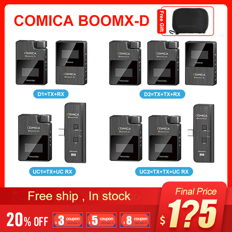 Comica-Kit de transmisor inalámbrico de micrófono boomx-d d2, Mini receptor de Microfon para teléfono móvil, condensador Digital de 2,4G, micrófono estéreo vs mic ► Foto 1/6