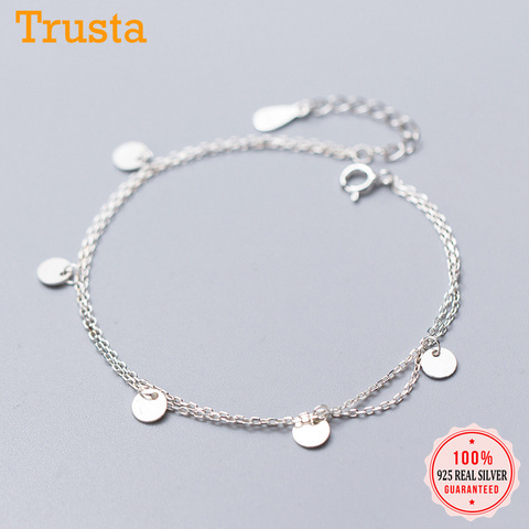 Trustdavis genuino 100% Plata de Ley 925 de cadena doble capa rodaja redonda 16cm pulsera para las mujeres las niñas de regalo de la joyería de DS1867 ► Foto 1/6