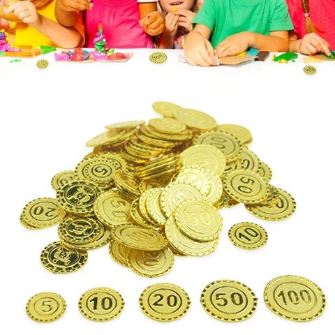 Monedas de plástico de piratas para niños, juego de monedas de oro para decoración de fiesta, 100 Uds. ► Foto 1/6