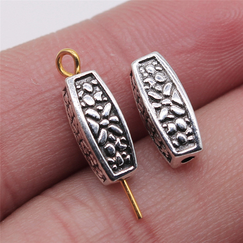 WYSIWYG 10 piezas hallazgos de joyería hechos a mano Diy artesanía cuentas largas talladas abalorios de Color plata antigua 5x13mm ► Foto 1/3