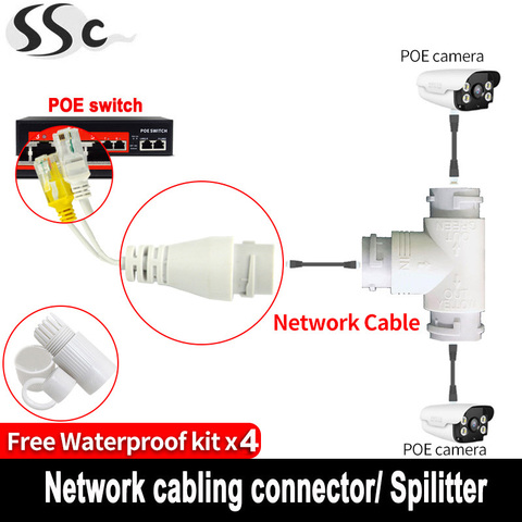 Conector de cableado de red 2 en 1, divisor POE, cabezal de conector RJ45 de tres vías para instalación de cámara de seguridad ► Foto 1/5