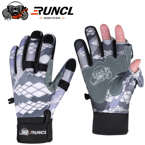 RUNCL-guantes deportivos de pesca de invierno, 1 par/lote, 3 guantes de cuero transpirable de medio dedo, equipo de pesca de neopreno y PU ► Foto 1/6