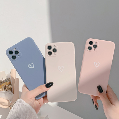 Funda de silicona blanda con forma de corazón para móvil, carcasa de color rosa caramelo a prueba de golpes para iphone 11 Pro Max XR X XS MAX 7 8 Plus ► Foto 1/6