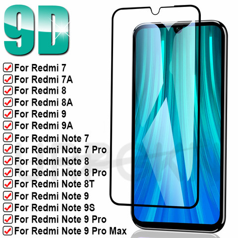 Protector de pantalla de cristal 9D 9H para Xiaomi Redmi Note 7 8 9 Pro 8T 9S, funda de película de vidrio templado, Redmi 9 9A 9C 8 8A 7 7A ► Foto 1/6