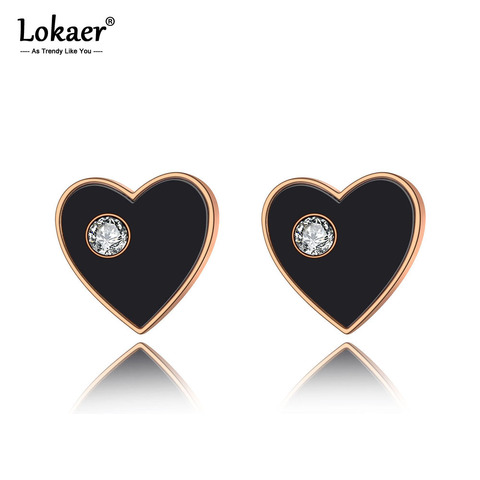 Lokaer-pendientes de acero inoxidable con forma de corazón para mujer, aretes pequeños, acero inoxidable, Circonia cúbica, zirconia, circonita, zirconita, circón, color negro, E19252 ► Foto 1/5