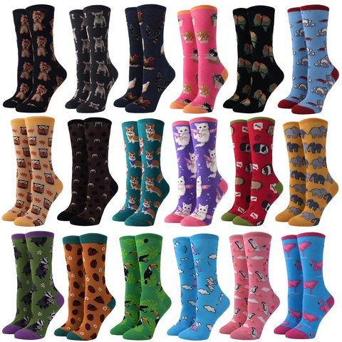 Peonfly-calcetines divertidos de algodón para mujer, medias con estampado de animales, elefante, gato, perro, cerdo, loro, búho, Kawaii, Harajuku, dibujos animados ► Foto 1/6