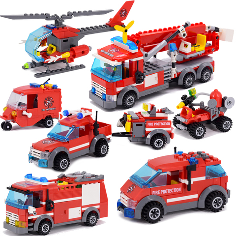Nuevo fuego de ciudad luchando camión auto vehículo de policía juguetes de bloques de construcción montar Juguetes DIY de los niños regalos de navidad ► Foto 1/6