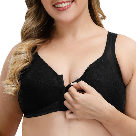 YBCG Racerback sujetador sin aros de cierre frontal ropa interior encaje gancho delantero de las mujeres Bra de talla grande ropa para pecho grande de las mujeres ► Foto 1/6