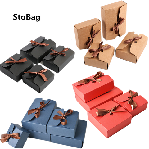 StoBag-Caja de regalo de negocios de Papel Kraft con lazo, Caja de galletas hecha a mano, paquete de dulces de Navidad, suministros para fiesta de espectáculo de bebé, 10 Uds. ► Foto 1/6