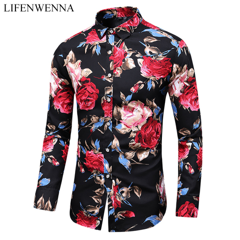 Venta caliente 2022 nueva moda flor impreso camisa de los hombres Casual más tamaño de camisas de manga larga Hombre Slim Fit Hombre camisa de la Oficina M-7XL ► Foto 1/6