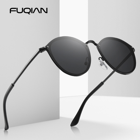 FUQIAN-gafas de sol redondas de estilo ojo de gato para hombre y mujer, Estilo Vintage unisex de anteojos de sol, adecuados para conducir, de Metal, color negro, de color rosa Gafas, con UV400 ► Foto 1/6