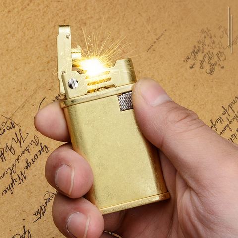 Mechero Retro de cobre para hombres, utensilio de Metal de latón, queroseno, aceite, gasolina, rueda de molienda de Gas, cigarro ► Foto 1/6