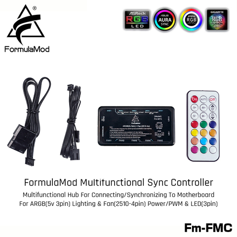 Controlador de sincronización Fm-MFC para iluminación y ventilador ARGB(5v 3pin) (2510-4pin) Potencia/PWM, Hub para conectar/sincronizar a la placa base ► Foto 1/6