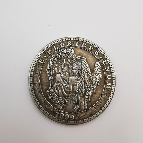 Moneda de ángel y demonio conmemorativo, monedas Vintage chapadas en plata, estilo Hobo, colección de monedas, 1899 ► Foto 1/6