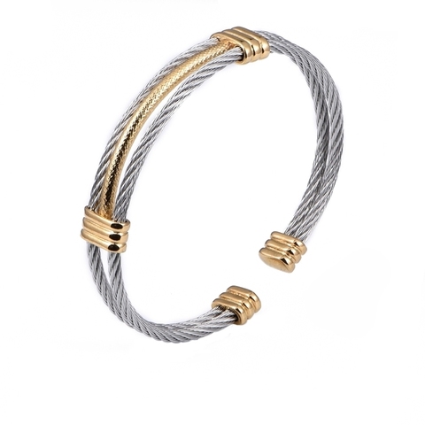 Pulsera de acero inoxidable con nudo de alambre para hombre y mujer, brazalete abierto infinito, color dorado, gran oferta ► Foto 1/6