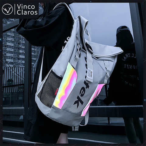 Mochila De diseño reflectante para jóvenes, morral escolar de tendencia para adolescentes de gran capacidad, mochila táctica impermeable para hombre ► Foto 1/6