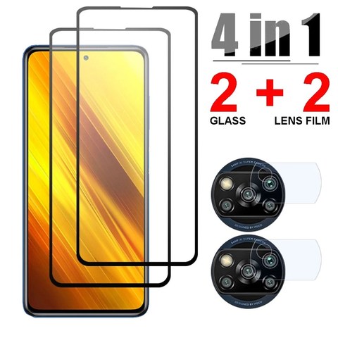 Protector de pantalla de vidrio templado 4 en 1 para Xiaomi Poco X3 M3 M2 F2 X2 Pro, NFC, lentes de cámara protectores, película para Xiaomi Poco F2 X3 M3 ► Foto 1/6