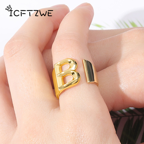 Anillo ajustable con inicial de oro para mujer, sortija ajustable con letras de A-Z de acero inoxidable, regalo navideño de joyería ► Foto 1/6