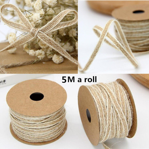 Rollos de arpillera de yute con encaje, cinta Vintage rústica, decoración de boda, fiesta de boda, 5M/rollo de 0,5 cm de ancho ► Foto 1/6