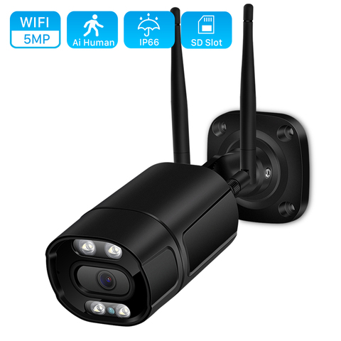 Cámara de seguridad IP de 5MP para exteriores, videocámara inalámbrica con visión nocturna infrarroja a Color de 3MP, Wifi, 1080P, HD, IA, detección humana ► Foto 1/6