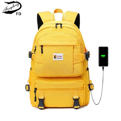 Fengdong mochila amarilla de moda mochilas de escuela para niños para niñas impermeable oxford mochila para escuela de gran capacidad para Mochila De adolescente ► Foto 1/6