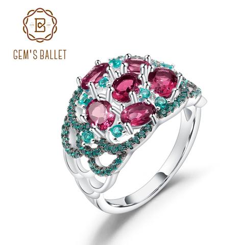 GEM'S BALLET 2.3Ct Natural granate rodolita anillos de lujo clásico 925 esterlina arte de plata anillo para las mujeres boda joyería fina ► Foto 1/1