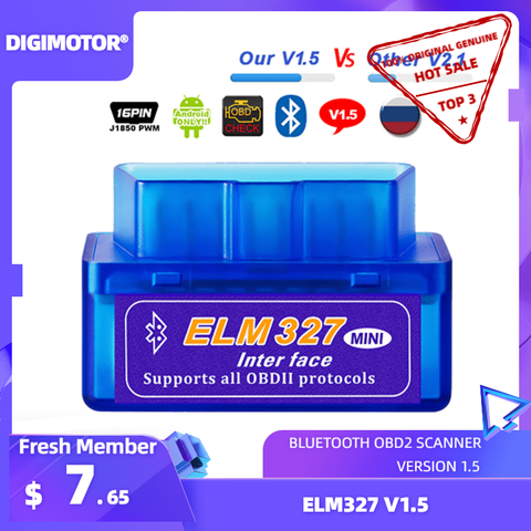 Real ELM327 V1.5-escáner OBD2 con Bluetooth, herramienta de diagnóstico para coche Android, OBDII, mejor V2.1 ► Foto 1/6