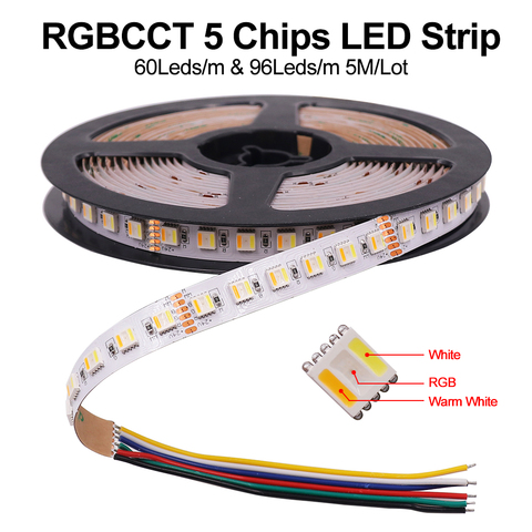 Tira de luces LED de 5M, 5 colores en 1, RGBCCT, RGBW, RGBWW, 30LED/M, 60LED/M, 96LED/M, cinta Flexible LED impermeable de 12V y 24V ► Foto 1/6