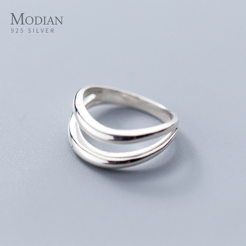 Modian-Anillo de doble capa para mujer, de Plata de Ley 925 gruesa, línea geométrica, anillo Simple de moda, regalo de fiesta, joyería fina ► Foto 1/4