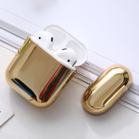 Funda dorada y plateada para Airpods 1 y 2, cubierta protectora chapada dura, accesorios de piel para Airpods 1 y 2, caja de carga dura ► Foto 1/6