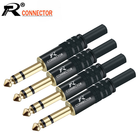 Conector de clavija para Audio y vídeo, estéreo, chapado en oro, 6,35 MM, 12x1, 6,3, negro, enchufe de electroforesis, Conector de micrófono, 2 uds. ► Foto 1/6