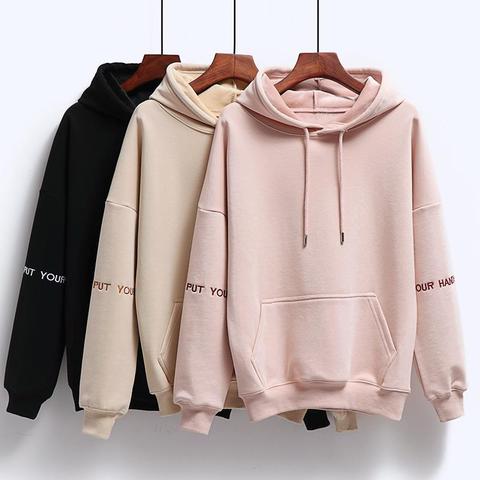 Sudaderas con capucha de pana para mujer, Tops con bordado de Color sólido, chándal, sudadera de manga larga, ropa deportiva informal, abrigo ► Foto 1/6