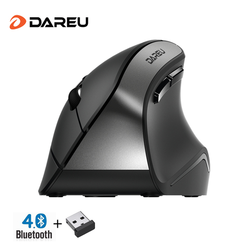 DAREU LM108-ratón inalámbrico, dual mode, Bluetooth 4,0 + 2,4 Ghz, 6 botones, ergonómico, tipo piel, ratón Vertical para PC y ordenador portátil ► Foto 1/6